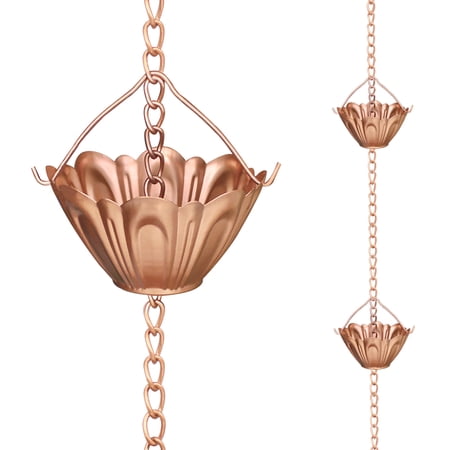 Rain Chain 8.4 Ft Decorative Downspout Extension Lotus Shaped Rain Catcher System for Gutters 10 Cups to Collect Rainwater