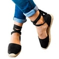 thumbnail image 2 of Yuanlong Women's Sandals Square Closed Toe Espadrille Flats Sole Sandals Lace Up Tie Ankle Strap Casual Outdoor Summer Shoes, 2 of 7