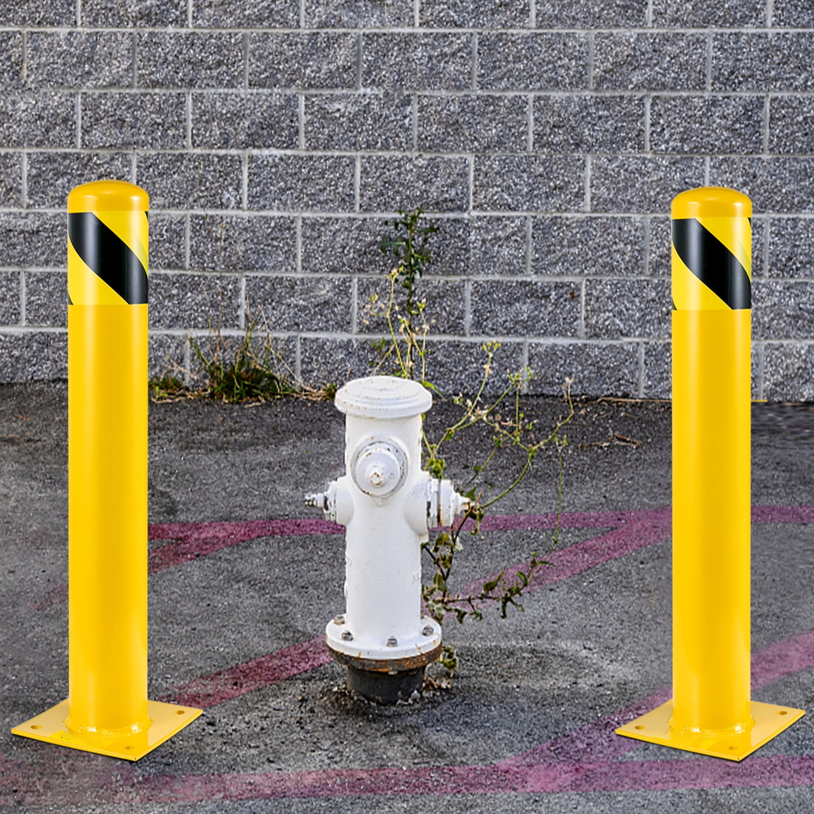 BENTISM Safety Bollard Steel Bollard Post Yellow Pipe Steel Barrier 48