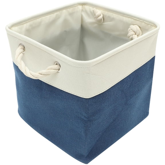 OULII Foldable Dark Blue Fabric Laundry Hamper with Handle for Easy Carrying