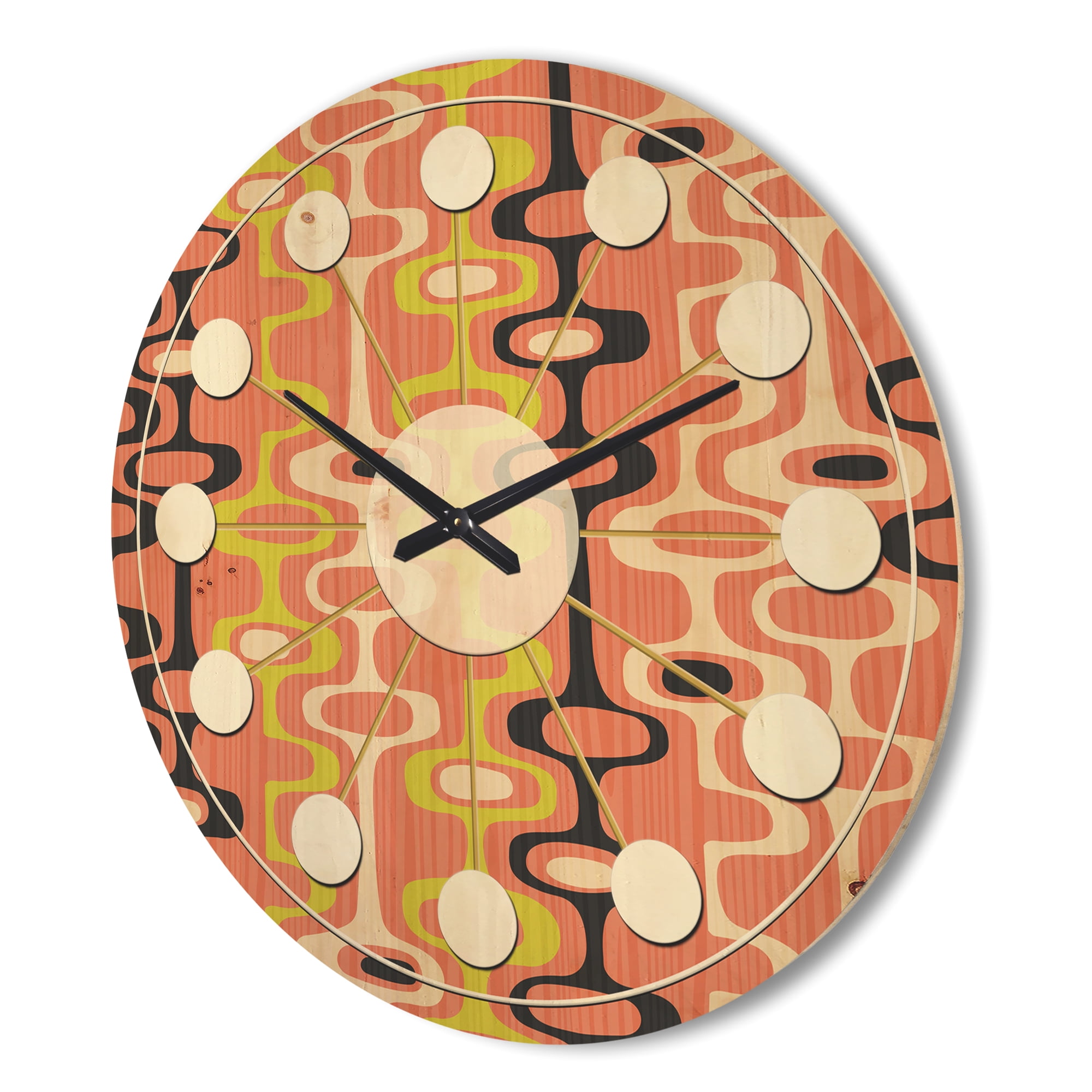 Designart 'Abstract Retro Design XIII' Mid-Century Modern Wood Wall Clock