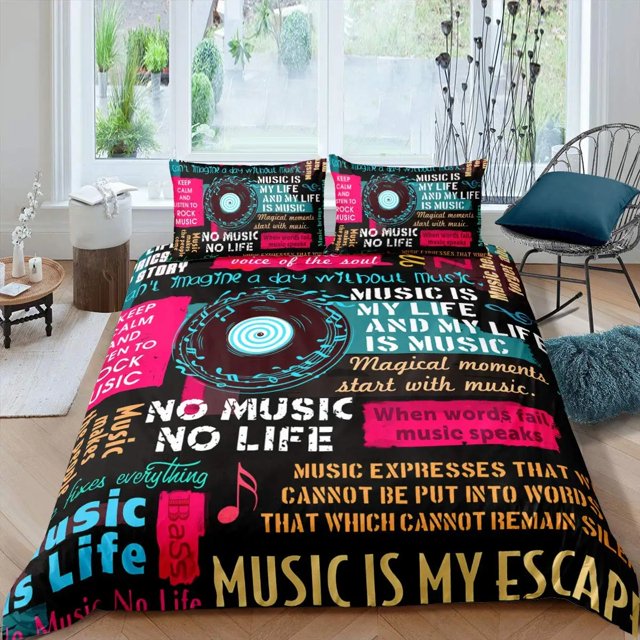 Housse de Couette Rock Musique Très Grand Ensemble de Literie Jazz Musique pour Adolescents Housse de Couette Graffiti Hip Hop Notes de Musique Polyester