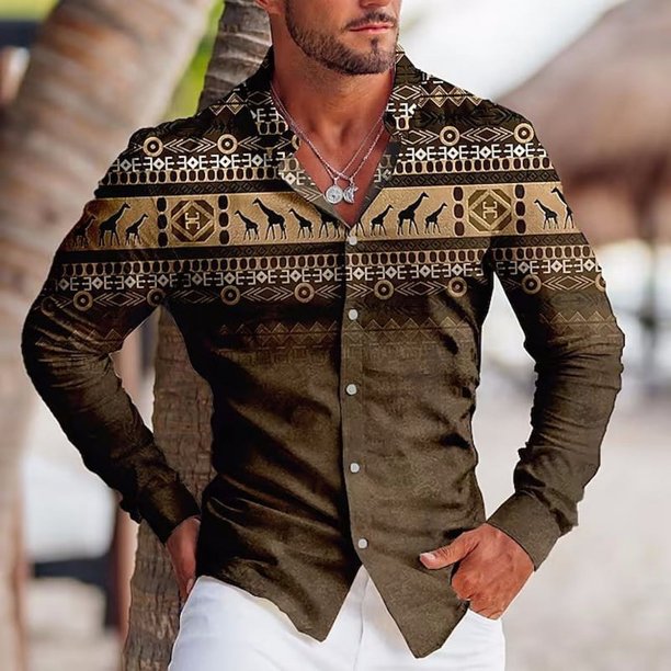 Camisas de otoño con estampado retro para hombre, camisas casuales de manga larga para hombre, camisetas con personalidad para exteriores para hombre, ropa holgada de calle para hombre