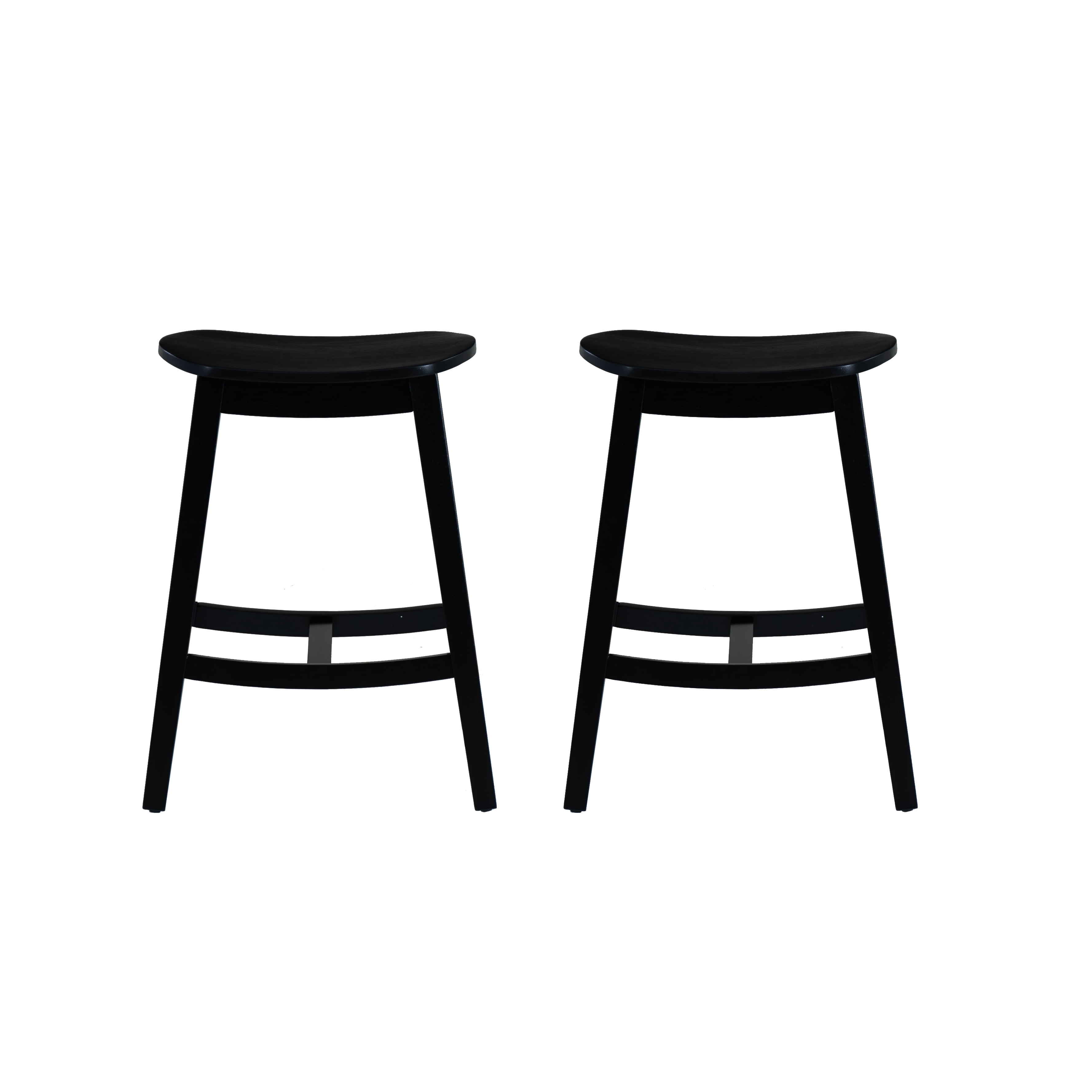 Linon Condal 26" Backless Wood Saddle Counter Stool, Set of 2, Black