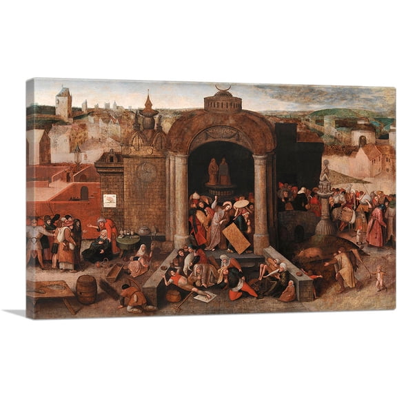 ARTCANVAS Christ Driving the Traders from the Temple Canvas Art Print by Pieter Bruegel the Elder - Size: 12" x 8" (0.75" Deep)