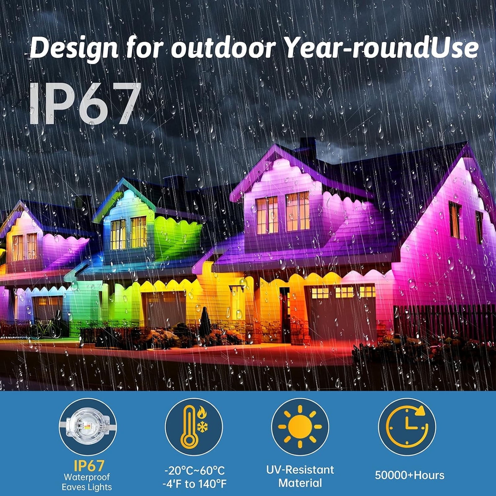 300FT Permanent Outdoor Lights, IP67 Waterproof RGB LED Eaves Lights with Smart App and Remote Control, 150 LEDs Outdoor Strip Lights Color-Changing Mode for Christmas/Party/Daily Decoration