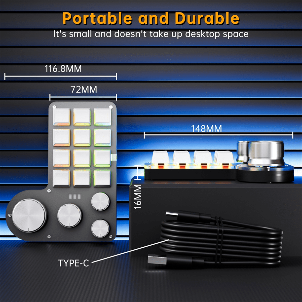 Custom Macro Keyboard 12 Keys 4 Knobs Mini USB Mechanical Keyboard Programming Macro Gaming Keypad Black
