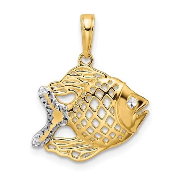 Finest Gold 14K Yellow & Rhodium White Diamond-Cut Fish Pendant