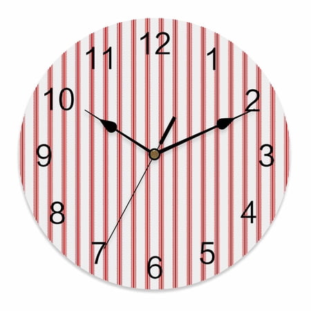 Wall Clock 10 Inch Red Vintage Striped Round Silent Decorative Wall Clocks Battery Operated for Living Room Bedroom Kitchen Classroom Decor, Abstract Modern Geometric Art,Small