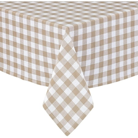 

Country Rustic Buffalo Plaid Cotton Fabric Tablecloth by Home Bargains Plus Checkered Cottage Gingham Easy Care Tablecloth 60” x 102” Oblong/Rectangle Sand