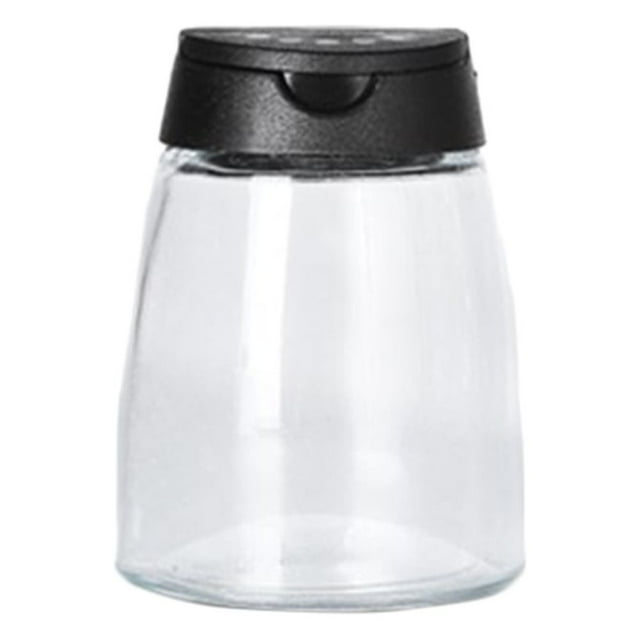Juego de 4 botellas de vidrio con doble tapa para condimentos, salero, pimentero y vinagrera para barbacoa y cocina (negro).