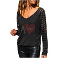 thumbnail image 1 of Mujeres manga larga malla costura casual perforación caliente pulóver rayas cuello redondo blusa túnica tops Pompotops gfhjh18390, 1 of 8