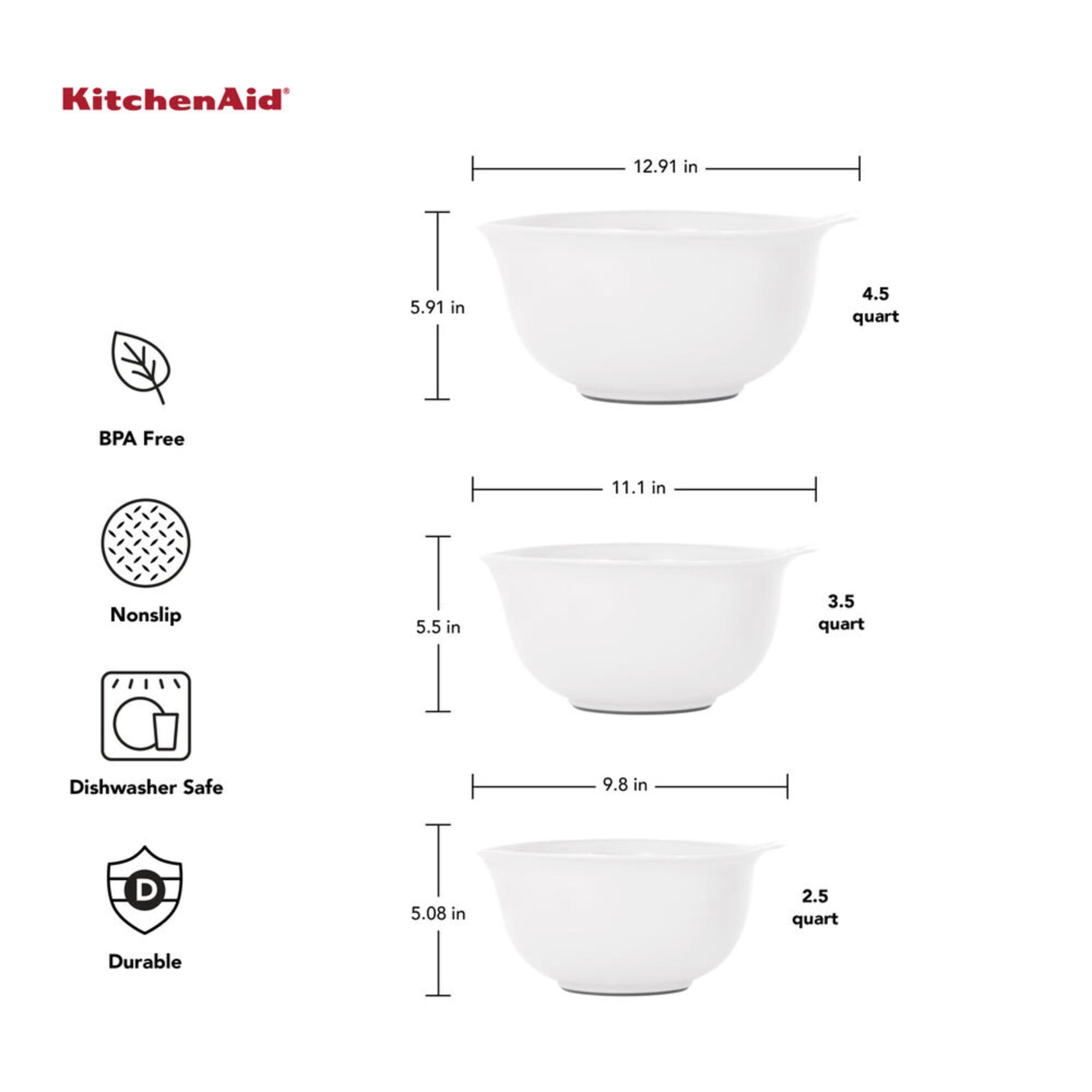 KitchenAid 21PC Plastic with Non-Skid Bottom Mixing Bowl and