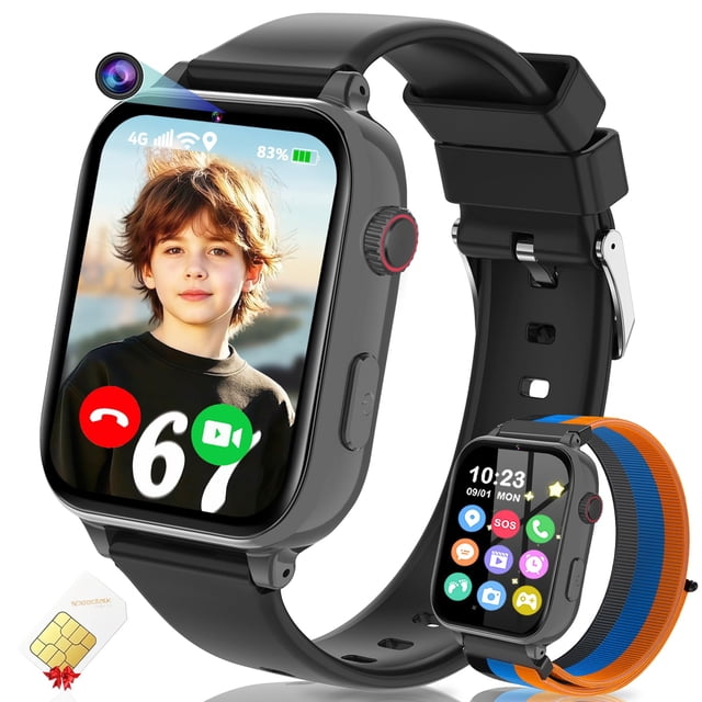 4G Kids Smart Watch GPS Tracker, Smartwatch for Kid with Video Calling, Voice Chat, Class Mode, SOS , Pedometer, Alarm, Games, SI