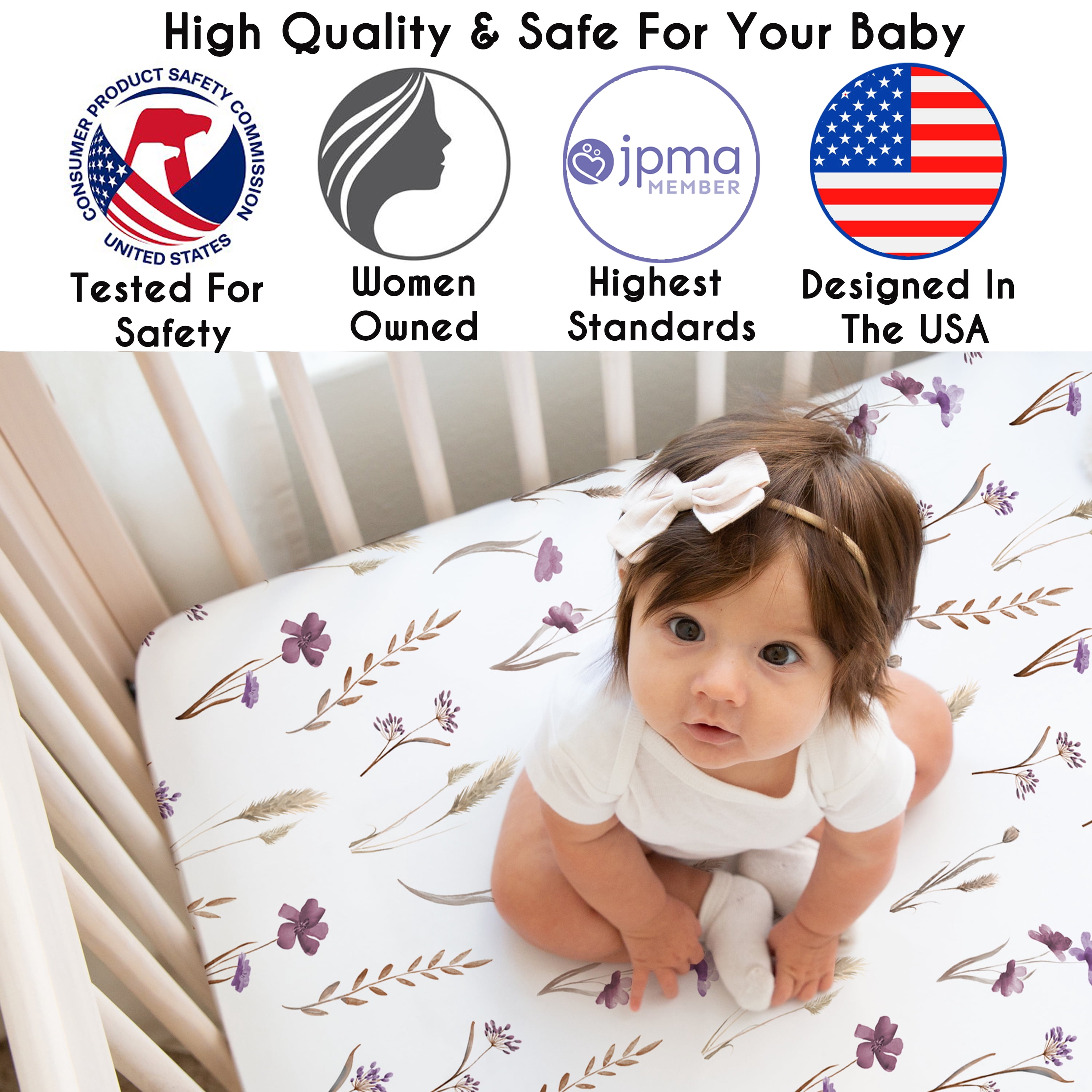 Sweet Jojo Designs Watercolor Floral Garden Purple Girl Fitted Crib Sheet