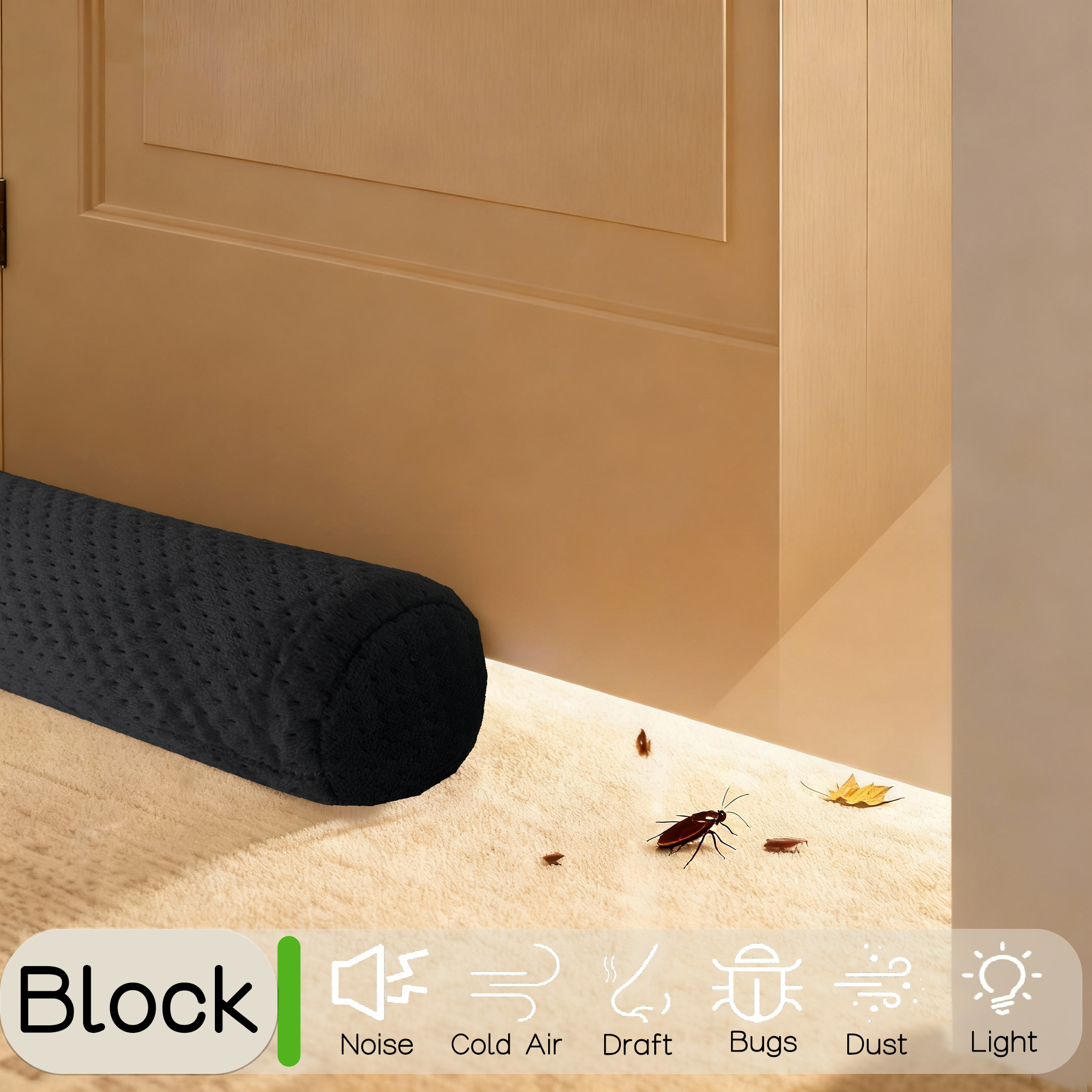 Door Draft Stopper for Bottom of Door, Under Door Gap Filler for Big Gap, No Folding Required, Flexible Installation Door Sweep soundproofing Strip for Home & Apartment, 30-36in