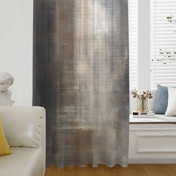 Brown Semi Sheer Curtains Drapes for Living Room, Bedroom, French Doors Window 72 Inches Long, Modern Ombre Abstract Art Oil Painting Rod Pocket Chiffon Curtain Drapery Voile Draperies Panel