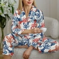thumbnail image 5 of KLL Red Lobster Print Women's Long Sleeve Pajamas with Pants Sleepwear Loungewear 2 Set-Large, 5 of 7