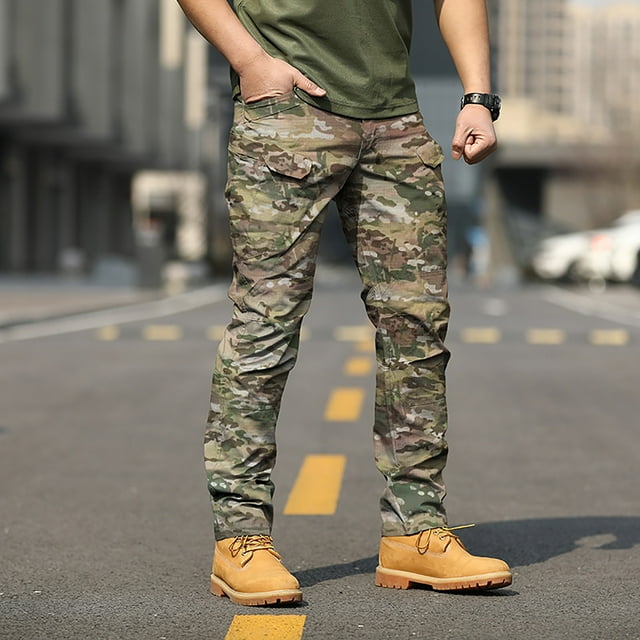 Qertyioot Men's Fashion Tooling Camouflage Pants Autumn
