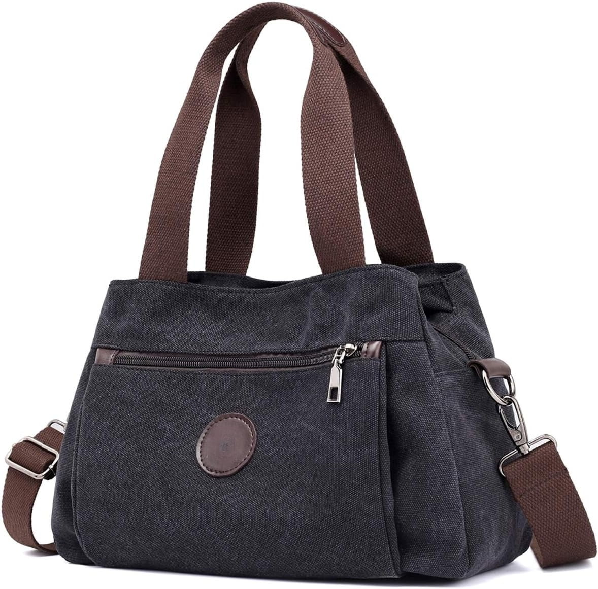Omlopp Hobo Handbags Canvas Crossbody Bags for Women, Multi Compartment Tote Purse Medium Satchel-Black - Medium