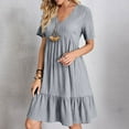 thumbnail image 2 of Fartey Summer Dresses for Women 2025 Vacation Short Sleeve v Neck Mini T Shirt Dress Pleated Ruffle Flowy Beach Sundresses Gray XXL, 2 of 9
