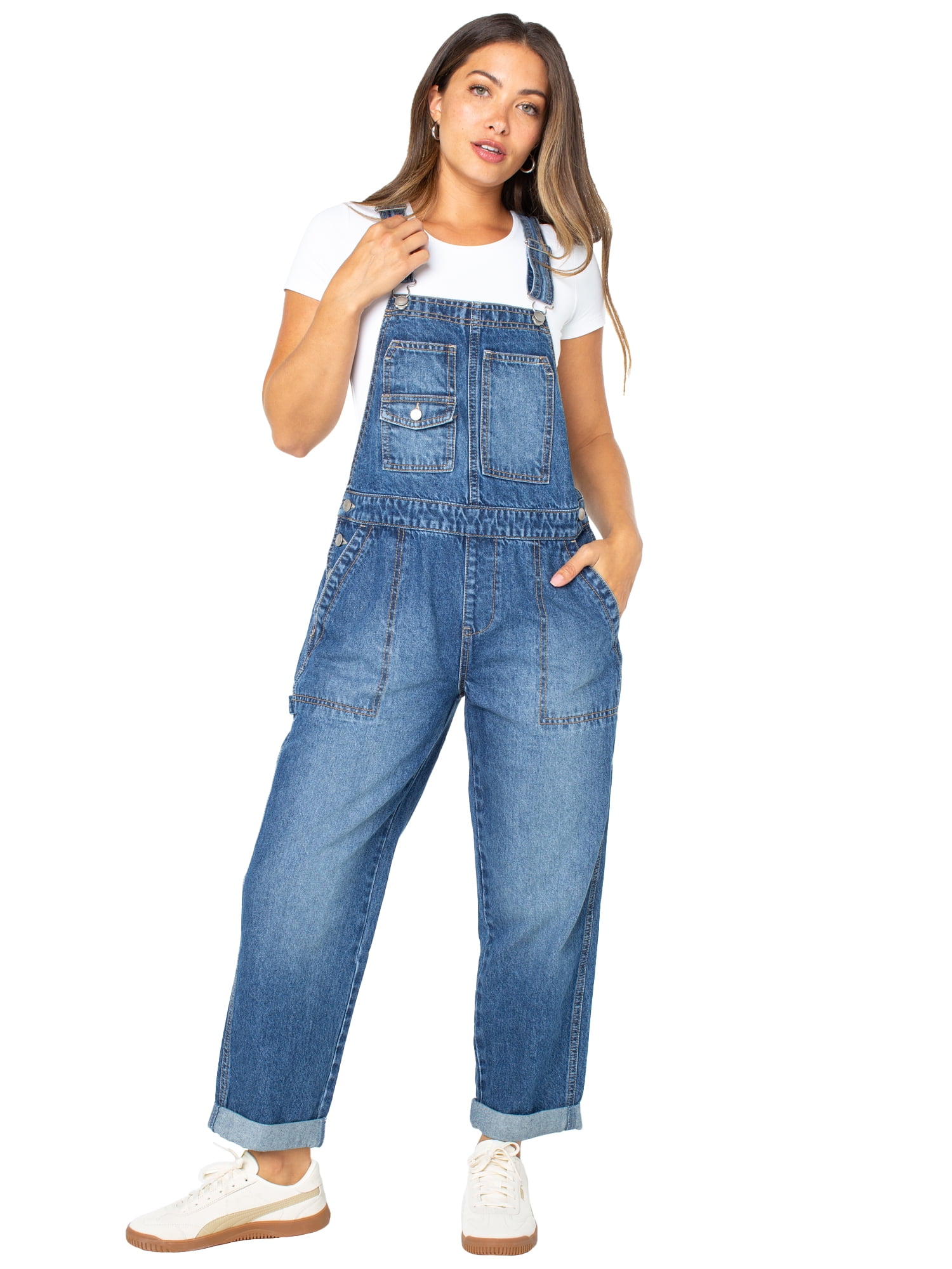 Celebrity Pink Women's Boyfriend Cuffed Denim Overall, Sizes XS-XXXL