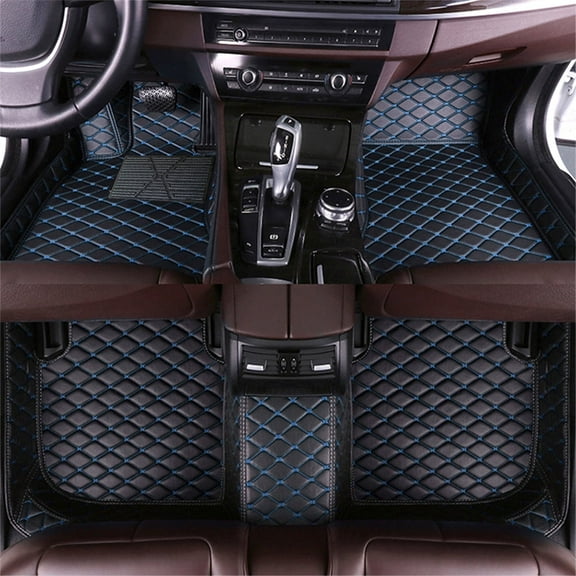 Leadwolf Car Floor Mats for GMC,Sierra 3500 2020-present Faux Leather Floor Liner Carpet Protection All Weather PU Leather Auto Liners Anti-Slip Automotive Floor Mats 3Pcs Black Blue