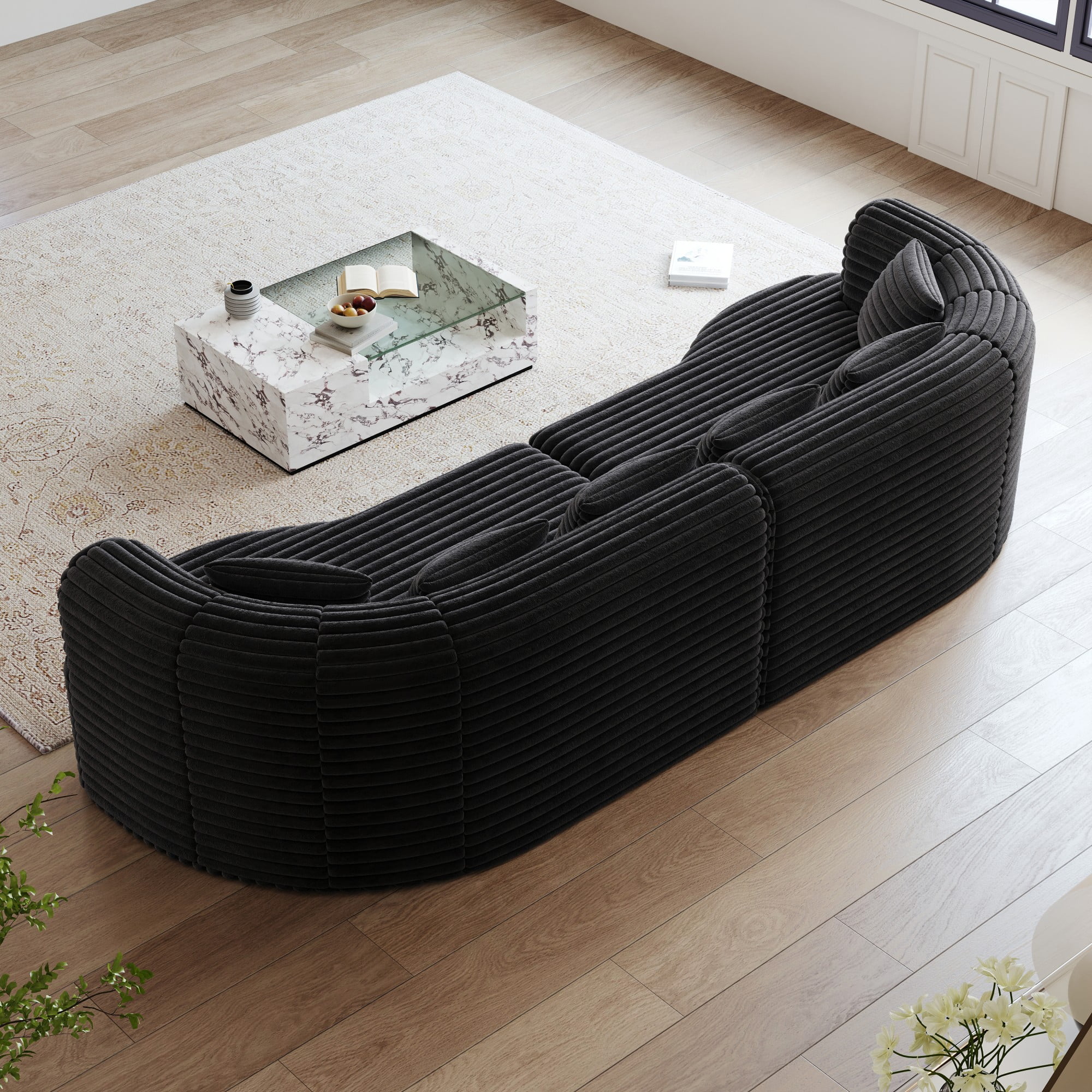 106" Oversized Sectional Sofa,Modern Corduroy Memory Foam Sofa Cloud Sofa with Deep Seat for Living Room,Black
