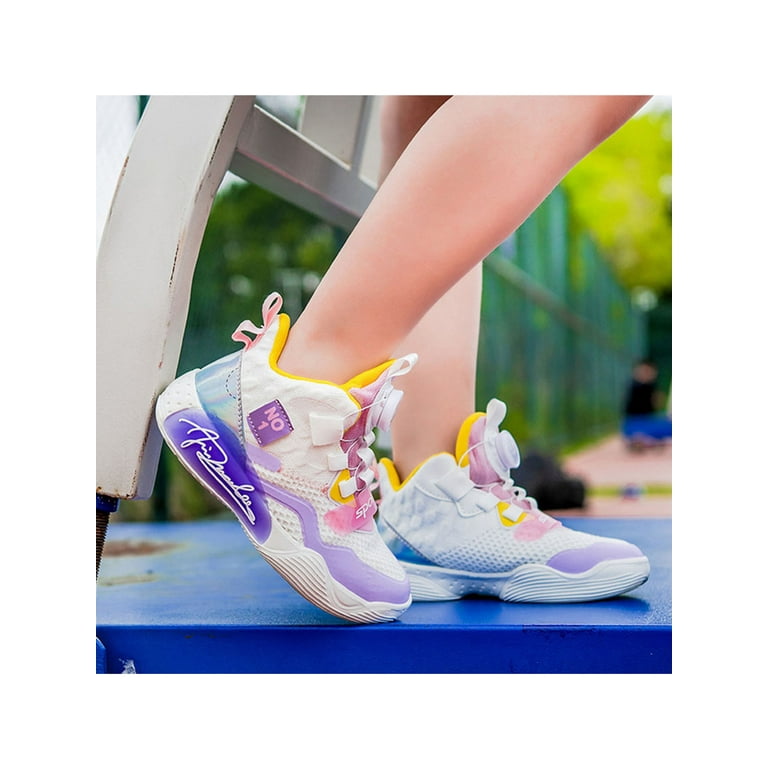 Rockomi Kid s Basketball Shoes Boys Girls Youth Shoes High Top Sneakers Breathable Runnig Shoes White Pink 7.5