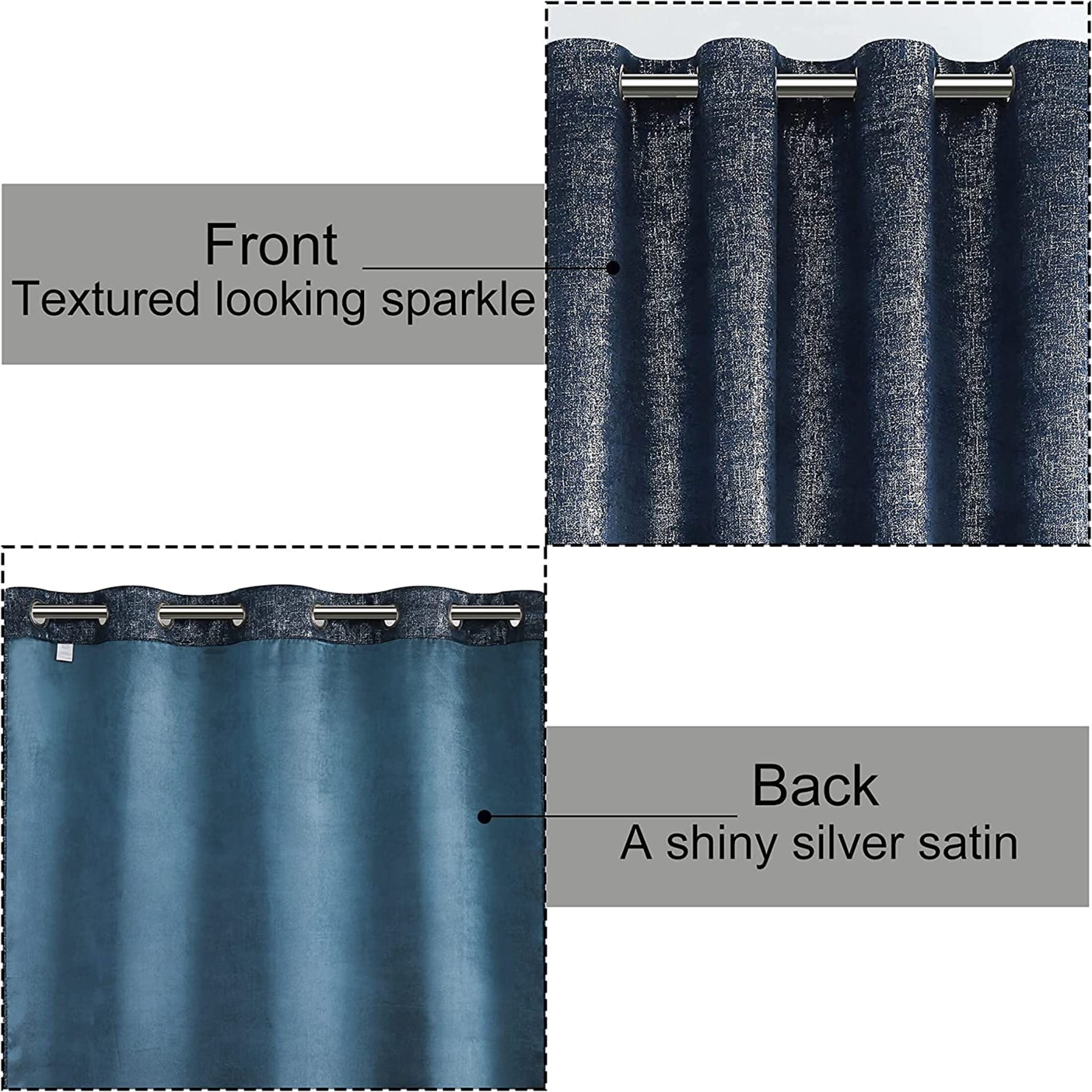 Pinewave Navy Blackout Curtains Set Silver Sparkle Patterned Window Drapes Luxury Room Darkening Panels Thermal Insulated for Living Room,Grommet Top,52"WxL63"L,2 Pcs