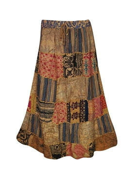 Mogul Indian Ethnic Vintage Patchwork Long Skirt Printed A-Line Gujarati Dori Gypsy Hippie Chic Bohemian Fashion Skirts For Womens