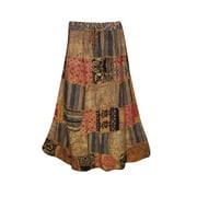 Mogul Indian Ethnic Vintage Patchwork Long Skirt Printed A-Line Gujarati Dori Gypsy Hippie Chic Bohemian Fashion Skirts For Womens