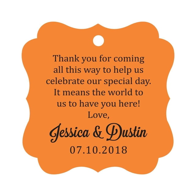 Darling Souvenir Custom Wedding Thank You Message Gift Tags Personalized Party Favor Hang Paper Tags-Orange-100 Tags