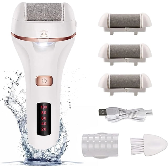TFixol Rechargeable Electric Foot File with LED Display, Waterproof Callus Remover for Smooth Skin, Adjustable Speed Pedicure Tool with Removable Roller Head