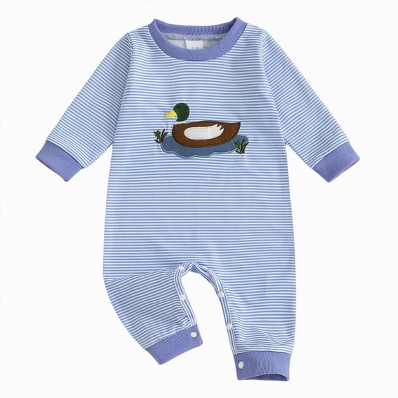larppty Infant Baby Boy Long Sleeve Romper Jumpsuit Pants Mallard Duck Waffle Knit Outfit Fall One Piece Clothes