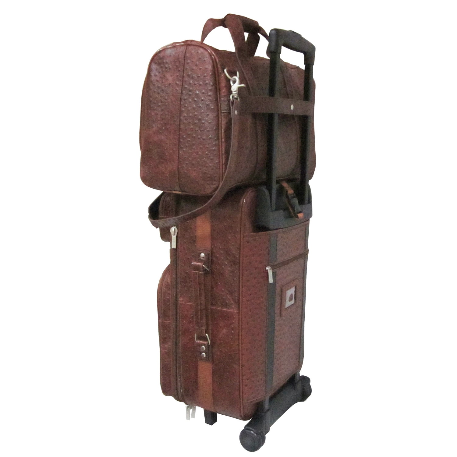 AmeriLeather 8002-6 Ostrich Print Leather Traveler Set, Brown - 2 Piece