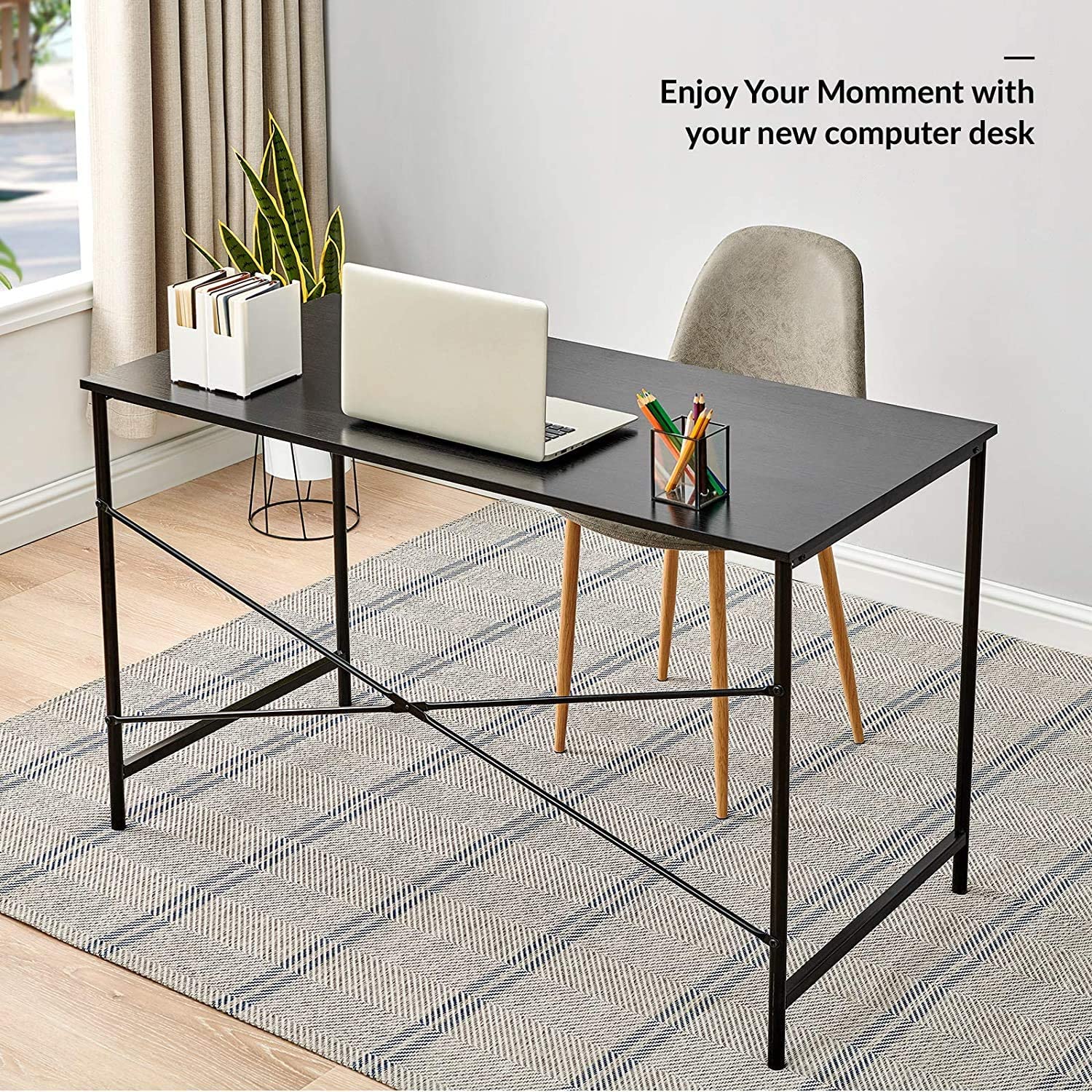 Flrrtenv 47 Inch Computer Desk, Small Desk, Office Desk with Hook, Modern  Home Office Desk, Writing Desk, PC Desk, Black