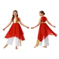 thumbnail image 3 of iiniim Girls Lyrical Praise Dance Tunic with Loose Pants 2 Piece Outfit Metallic Liturgical Worship Dress Red&White 6, 3 of 7