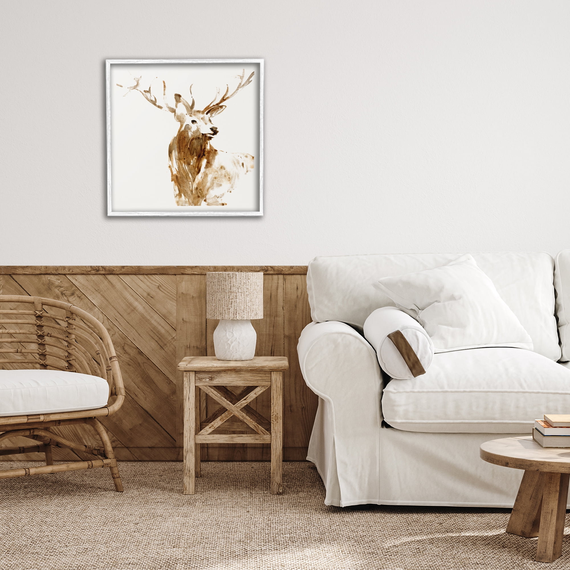 Stupell Industries Deer Portrait Head Shot White Framed Giclee Art, design by Lorenzo Collective