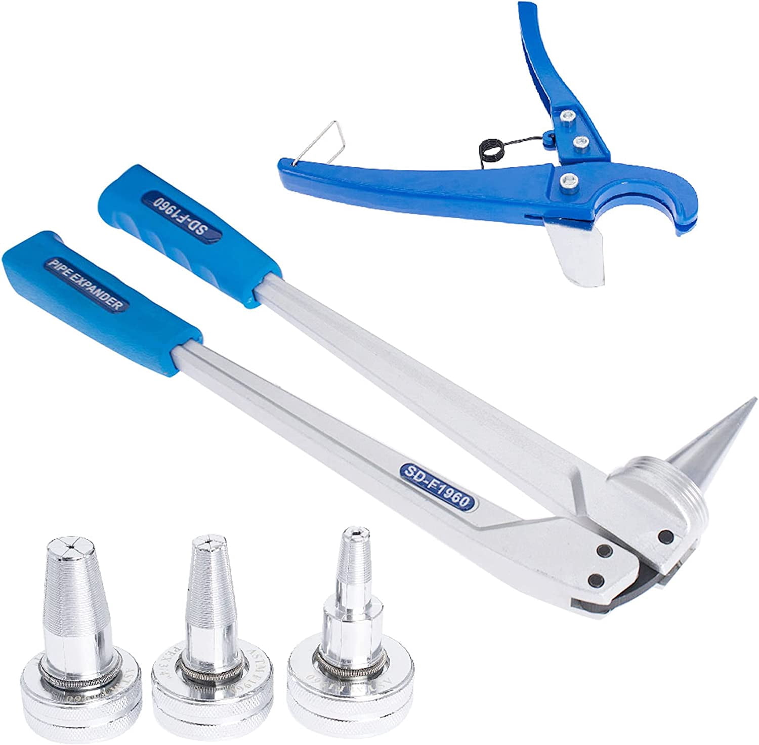 waltyotur Manual Expander Tool Kit PEX Expansion Tool Kit with 1/2 Inch 3/4 Inch 1 Inch Expander Heads and Tube Cutting Plier Meets ASTM F1960 Standard