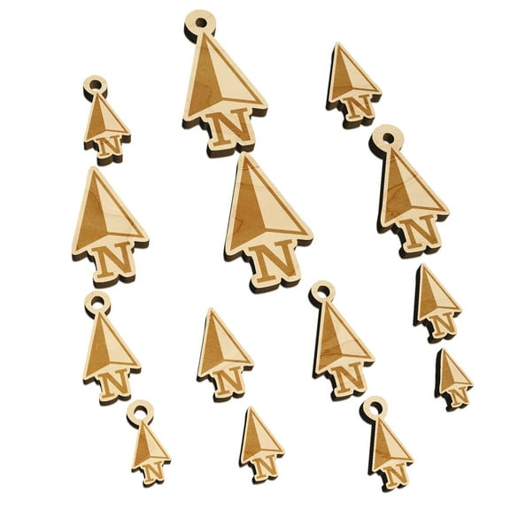 Compass Arrow Direction Due North Wood Mini Charms Shapes DIY Craft Jewelry - With Hole - Various Sizes (16pcs)