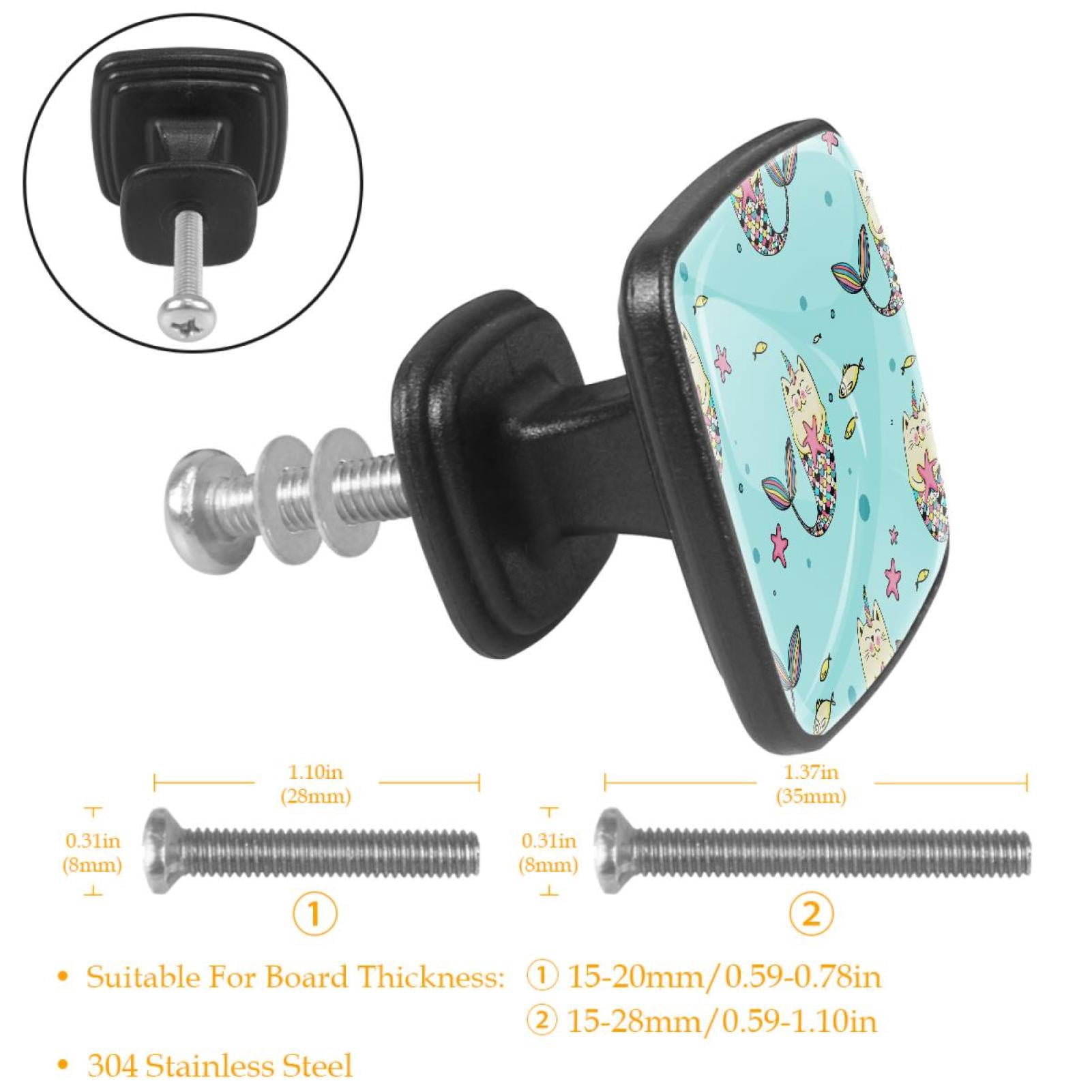 4 Pcs Cabinet Handle Drawer Pulls Cat Mermaid Blue Knobs with Screws Square Furniture Office Cabinet Knob Decoration