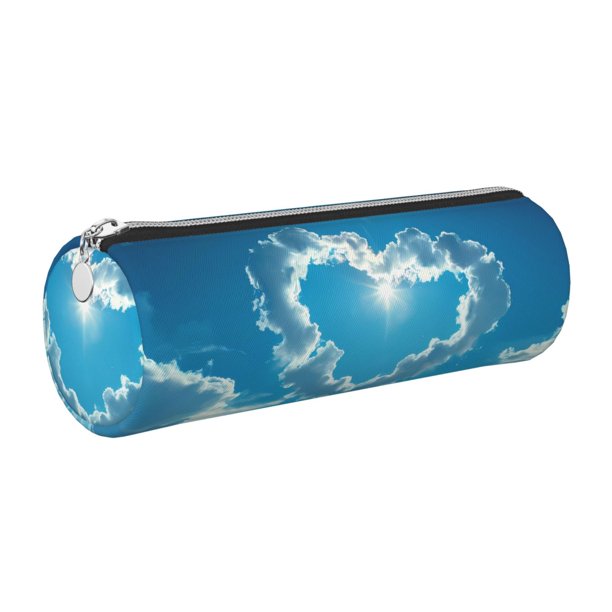 Easygdp Heart Shaped Cloud para Estuche de Lápices Cilíndrico de Cuero con Cremallera, Organizador de Lápices de Cuero para Escuela, Oficina y Viajes
