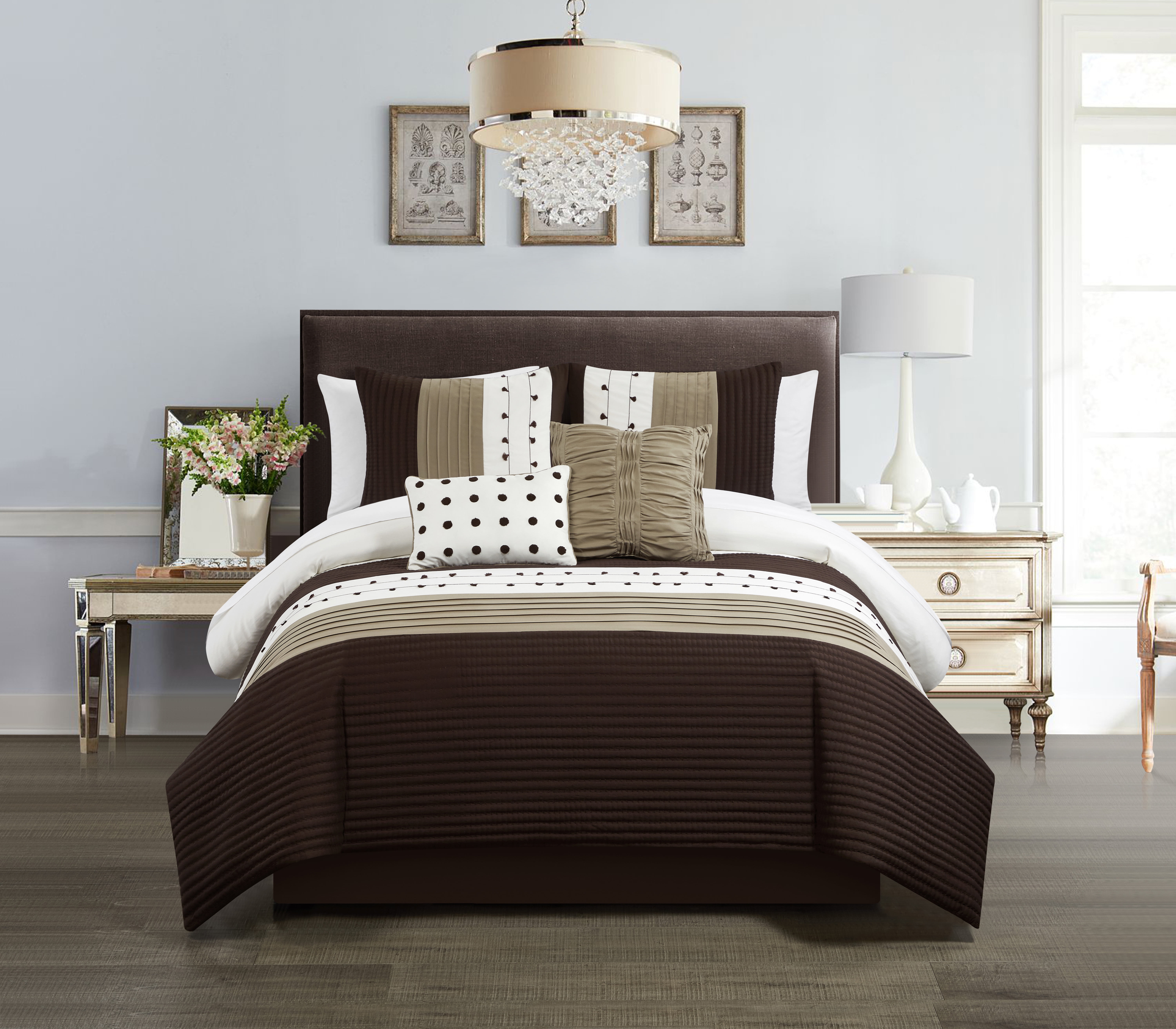 Chic Home Lani 5Piece Solid Color Comforter Set, Queen, Brown