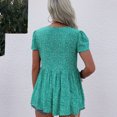 thumbnail image 4 of Camisas casuales holgadas de manga corta con cuello en V verde para mujer para citas y trabajo de verano Blusas con volantes florales, 4 of 6
