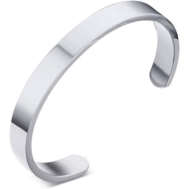 Pulseras de acero inoxidable pulido con varias citas inspiradoras, grabado personalizado con nombre, texto mantra, brazalete abierto minimalista para hombres, mujeres, niñas y niños