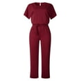 thumbnail image 2 of Baqcunre Jumpsuits for Women Women's Fashion Solid Color Lace Up Button Short Sleeved Jumpsuit Jumpsuits for Women Dressy One Piece Jumpsuits for Women, 2 of 5