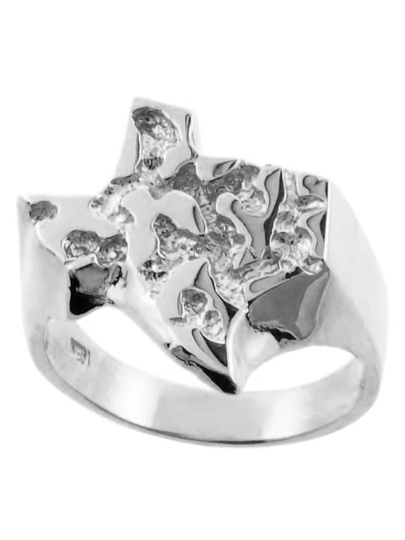 Solid .925 Sterling Silver Texas State Nugget Ring (Size 15.5)