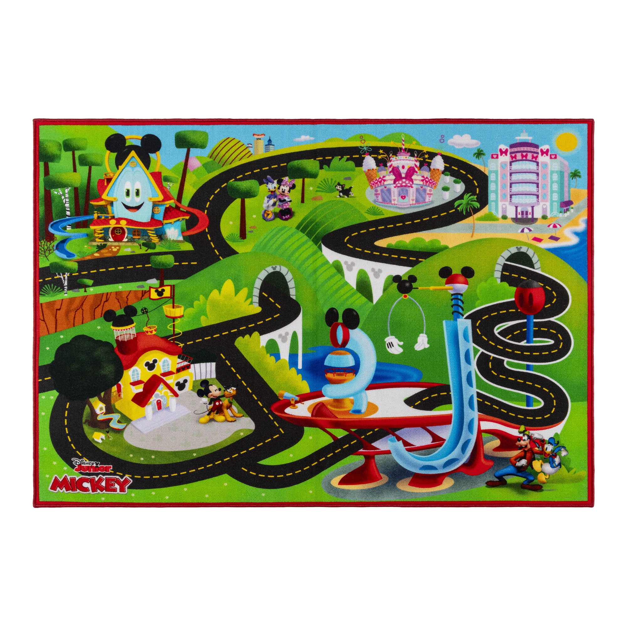Disney Kids Mickey Mouse Road Play Digital Printed Multicolor Youth Indoor Area Rug, 4x6