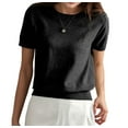 thumbnail image 3 of Women'S Loose Fit Soft Summer Sweater Short Sleeve Crew Neck Casual Pullover Tops Trendy Outfits 2025 Black L, 3 of 9